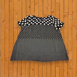 Talbots Silk Black White Polka Dot Tee Blouse Keyhole Back Size 6